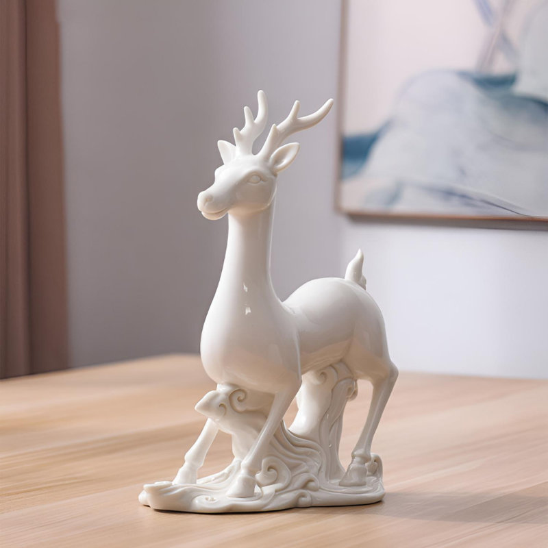 Figurine porcelaine cerf - Élégante décoration intérieure en céramique blanche