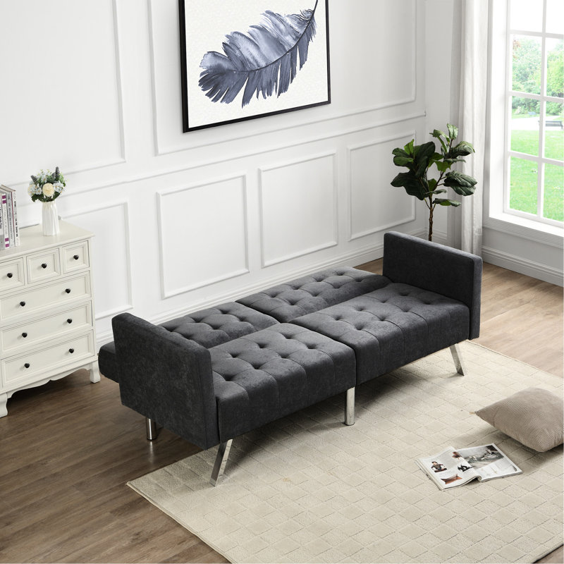Canapé-lit convertible gris foncé avec revêtement respirant et lit gris de style polyvalent, Gris foncé