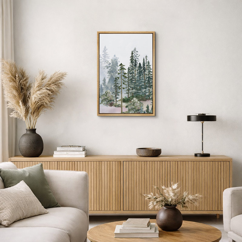 «Woodland Forest Landscape», aquarelle, pin, nature, images sur toile encadrées, H 24 po x l 16 po, Impression encadrée