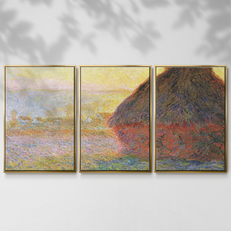 Claude Monet - Toile encadrée multi-pièces, H 36 po x l 75 po, Encadrement doré