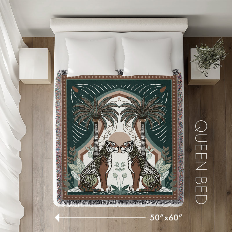 Jeté en mélange de coton Faya Tiger, Vert / Orange, L 60 po x l 50 po