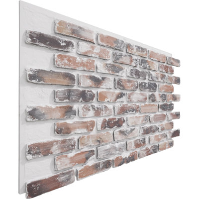 EverStone Aged Brick Faux Brick Panel, 46 7/8"W x 27"H x 1 1/4"D, Limewashed Colour