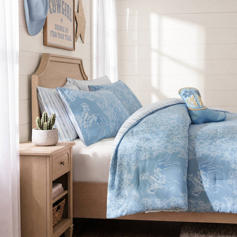 Ensembles de literie Western Cowgirl, édredon simple en microfibre bleu TG pour filles