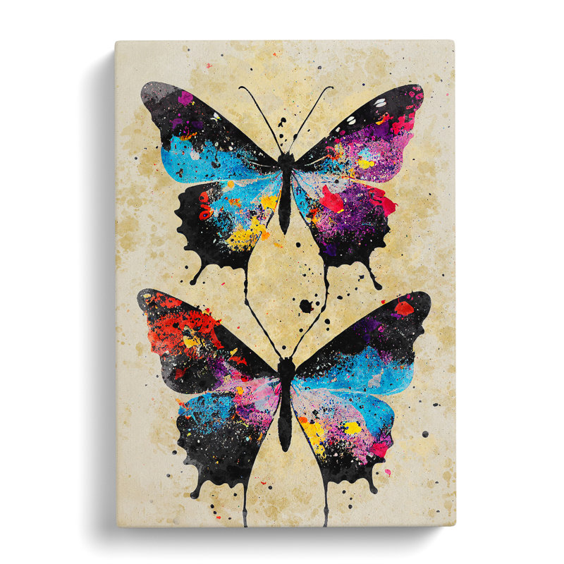 Butterflies Paint Splatter No.1 - Wrapped Canvas, 50cm H x 35cm W x 3cm D