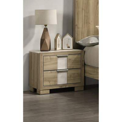 Table de chevet en bois flotté de style contemporain 1pc avec deux tiroirs, largeur de 15,95 po, pièce pour rehausser la chambre à coucher - Tiroir de chambre à coucher, poignée en métal, indice, profondeur de 24,09 po