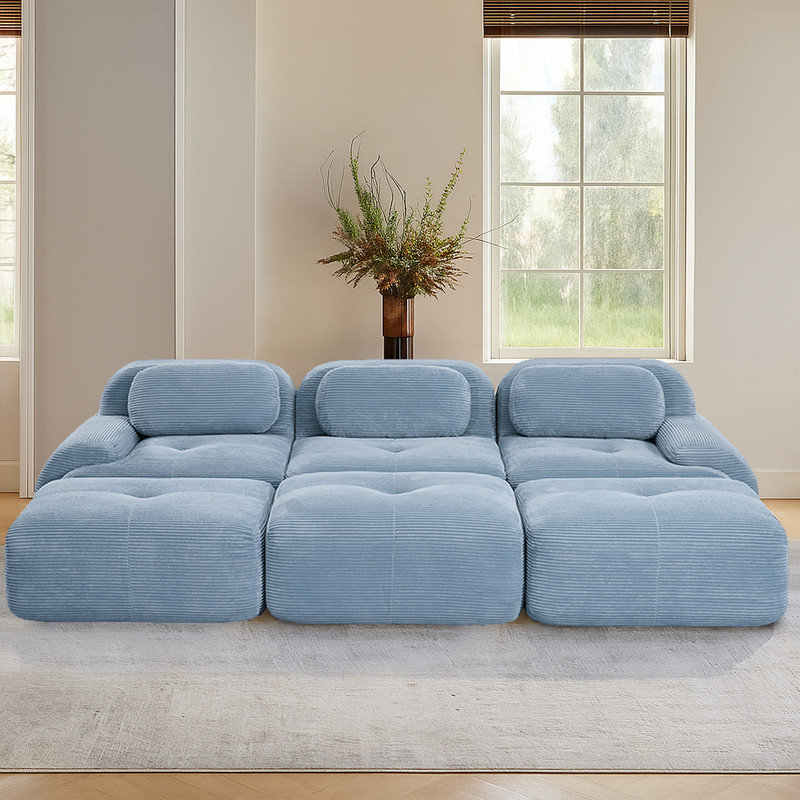 Canapé modulaire désossé avec canapé-lit Boneless, Velours côtelé bleu