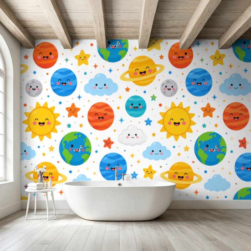 Peler et coller le papier peint, espace, planètes sans soudure, système solaire, soleil, étoiles météorites, griffonnage, art mural, auto-adhésif et amovible