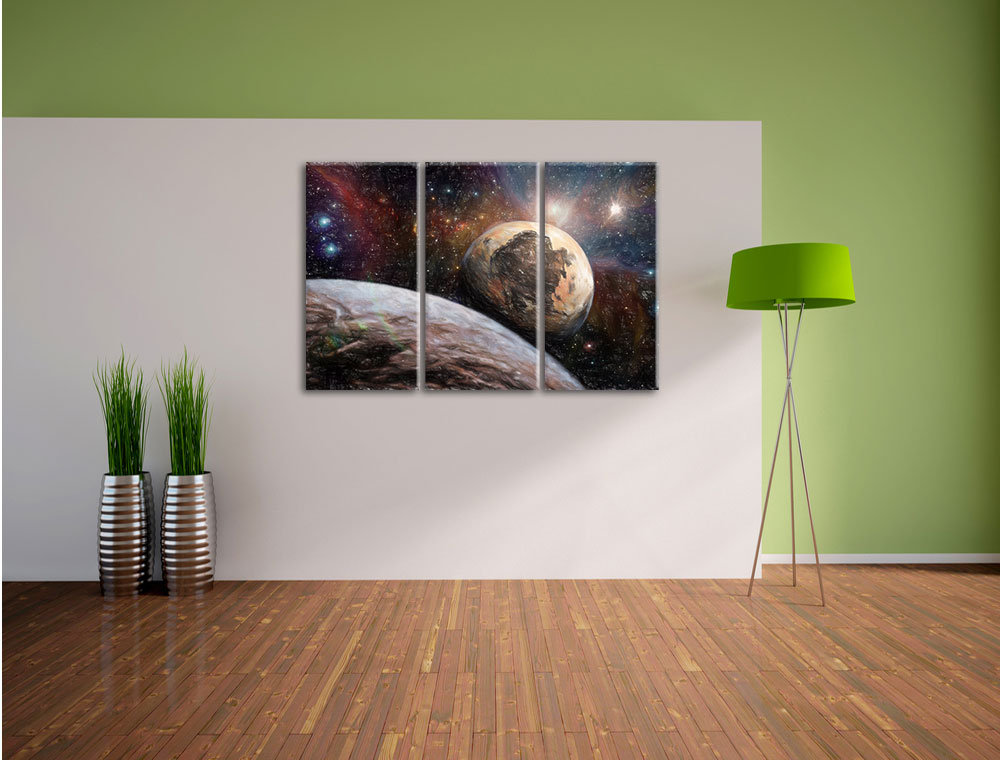 3-tlg. Leinwandbilder-Set „Alien Planeten im Weltall“, Grafikdruck