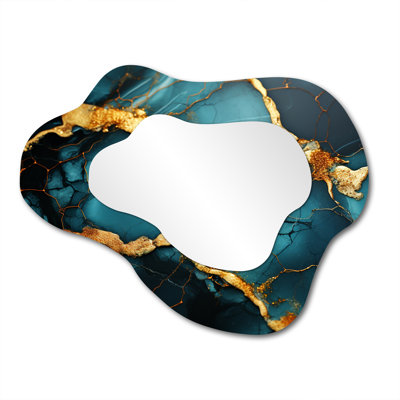 Green and Gold topaz Agate Granite I - Abstract Asymmetrical Decorative Mirror, Modern Cloud Wall Mirror, Printed Metal Art