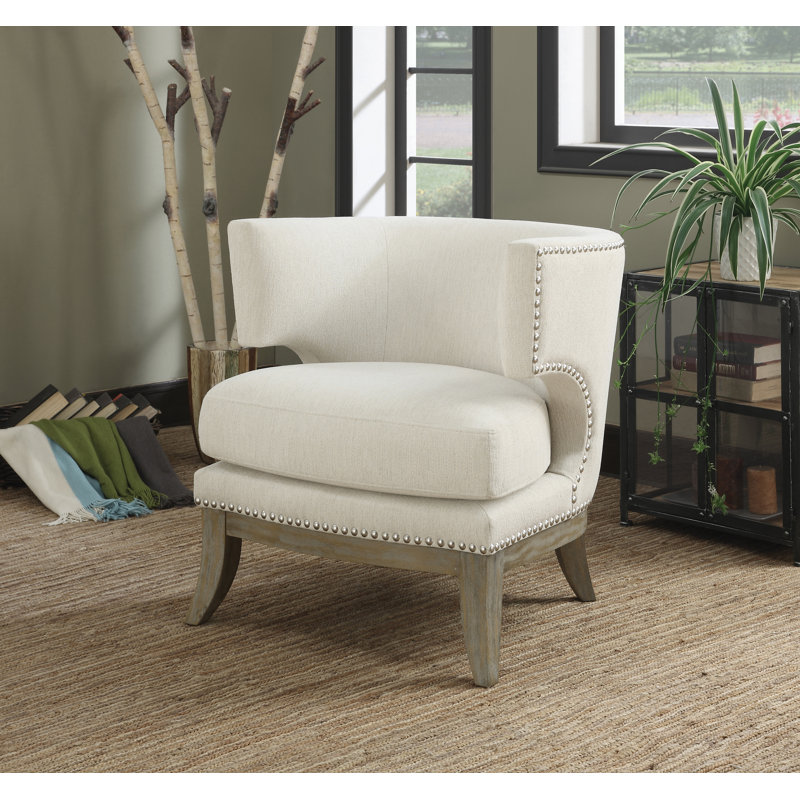 Fauteuil demi-tonneau en chenille 29,25 po Ransom, Chenille blanche