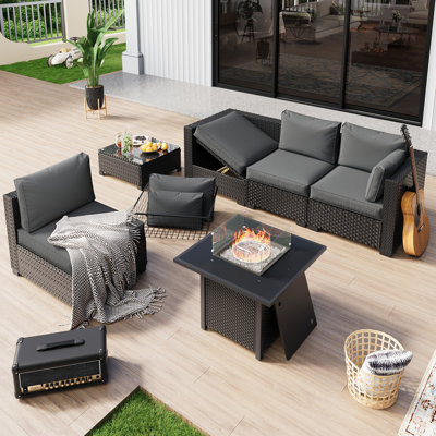 Chaises entièrement assemblées, ensemble de conversation de patio pour 4 personnes avec méridienne noire