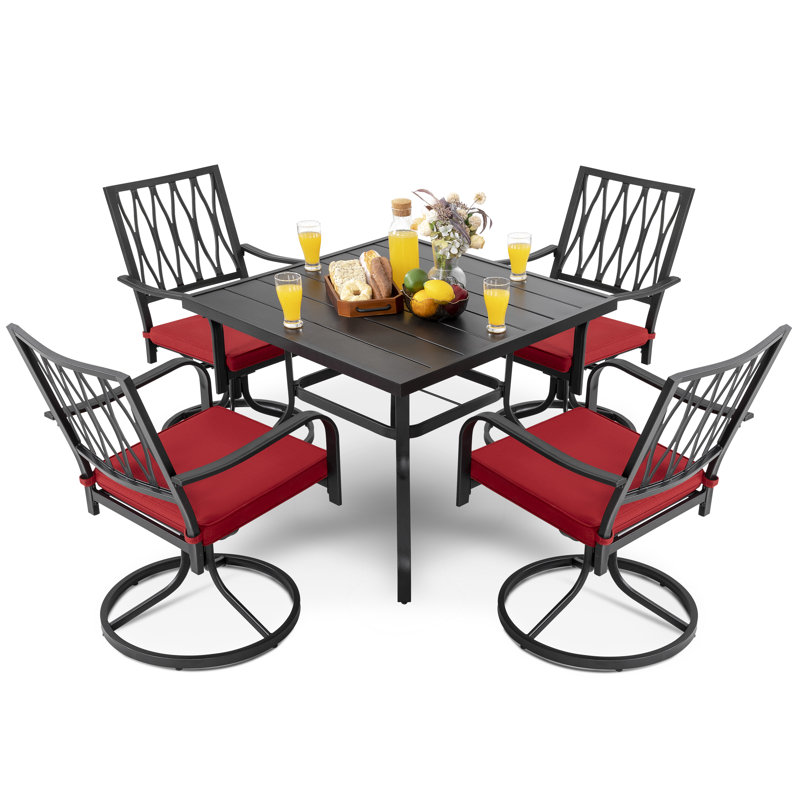 Dining Set with Cushions, 5 Pieces: Table, 4 Chairs ,  28.3 " H x 37 " W x 37 " D 
