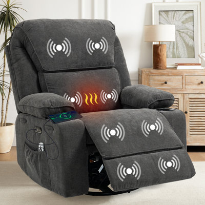 Fauteuil inclinable électrique berçant inclinable chauffant à massage électrique avec port USB Type C et porte-gobelets (gris foncé)