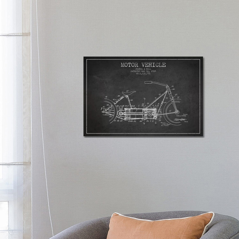 Joshua A. Hill Motor Vehicle Patent Sketch (Charcoal) 1 Piece Wrapped Canvas Wall Art, 66.04 cm H x 45.72 cm W x 3.175 cm D