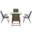 Ensemble de salle à manger de patio en osier 5 pièces, table et chaises d'extérieur pliables, ensemble de salle à manger en osier avec trou pour parasol, table en verre trempé, brun foncé