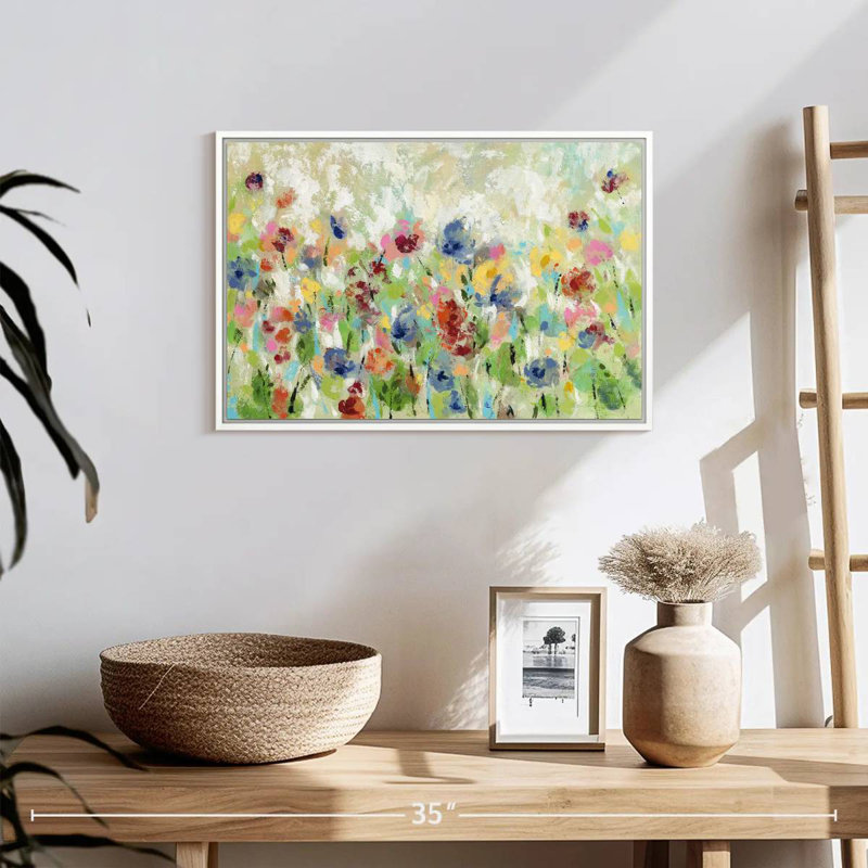 Fleurs de printemps au printemps I, 19 po x 13 po, Cadre flottant blanc