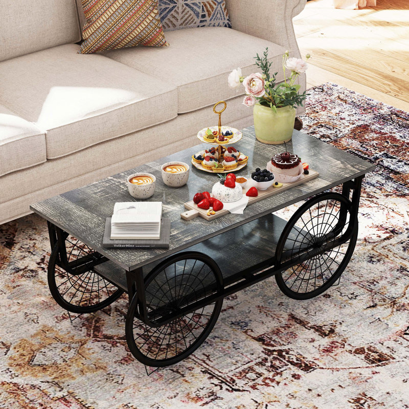 Table, table basse de style moderne, table basse rectangulaire, table d'appoint, table d'appoint de style rétro avec base robuste pour le décor du salon (noir)