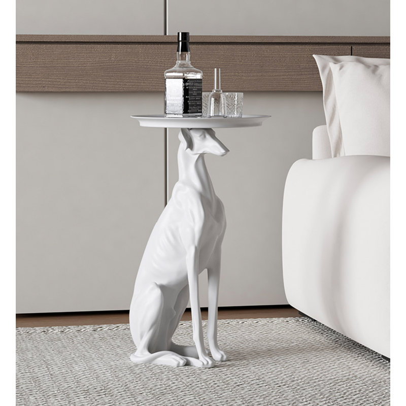 Creative Dog With Tray Resin Sculpture, White