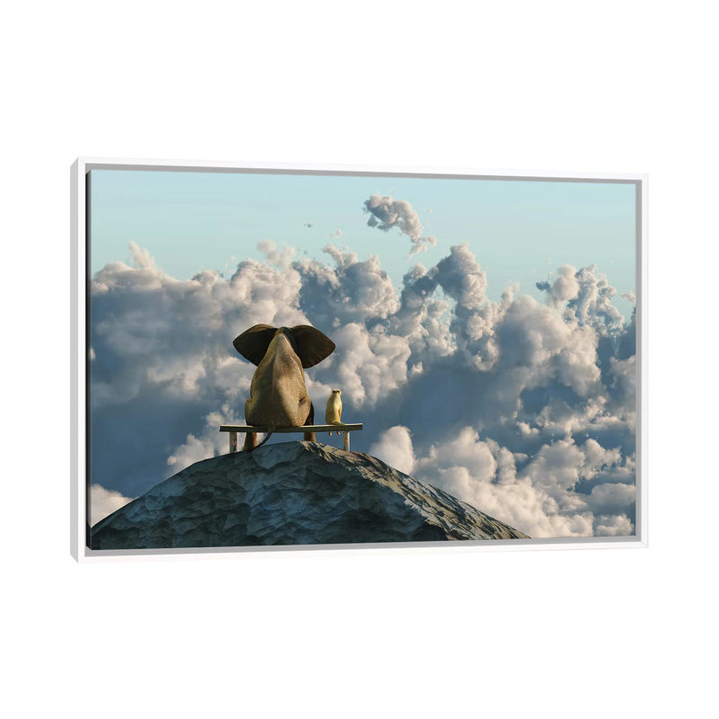 Elephant and Dog sit on a Mountain Top par Mike Kiev-reproduction d’art, Aucun mat, H 26 po x l 40 po x 1,5 po