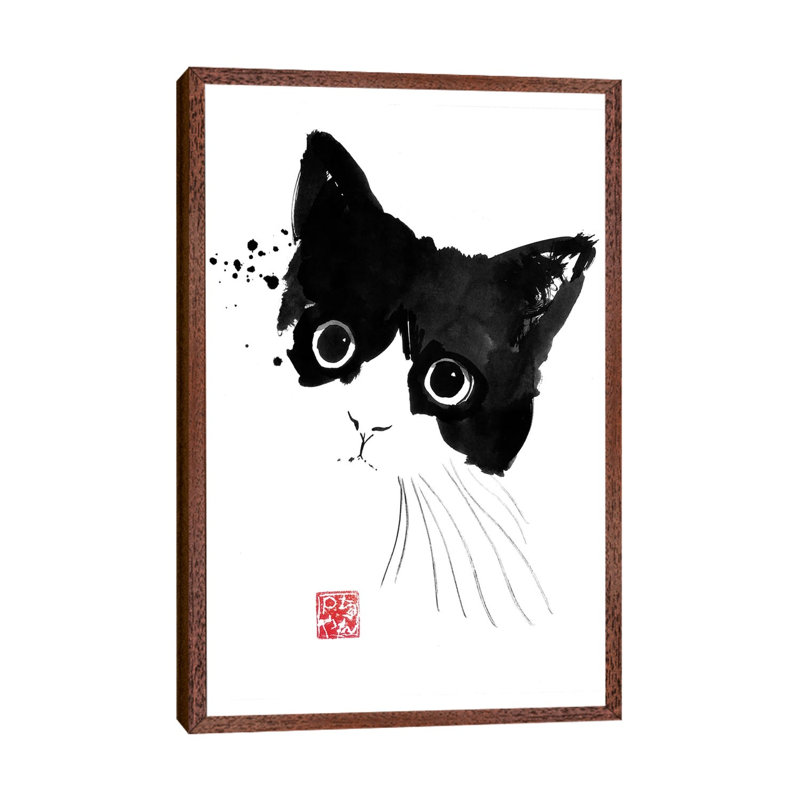 Impish Cat by Péchane - Painting on Canvas, 66.04 cm H x 45.72 cm W, Classic Brown Wood Framed