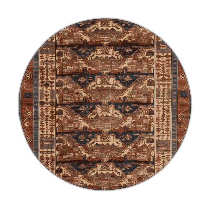 Tapis turc intérieur et extérieur brun, Rond 5 pi