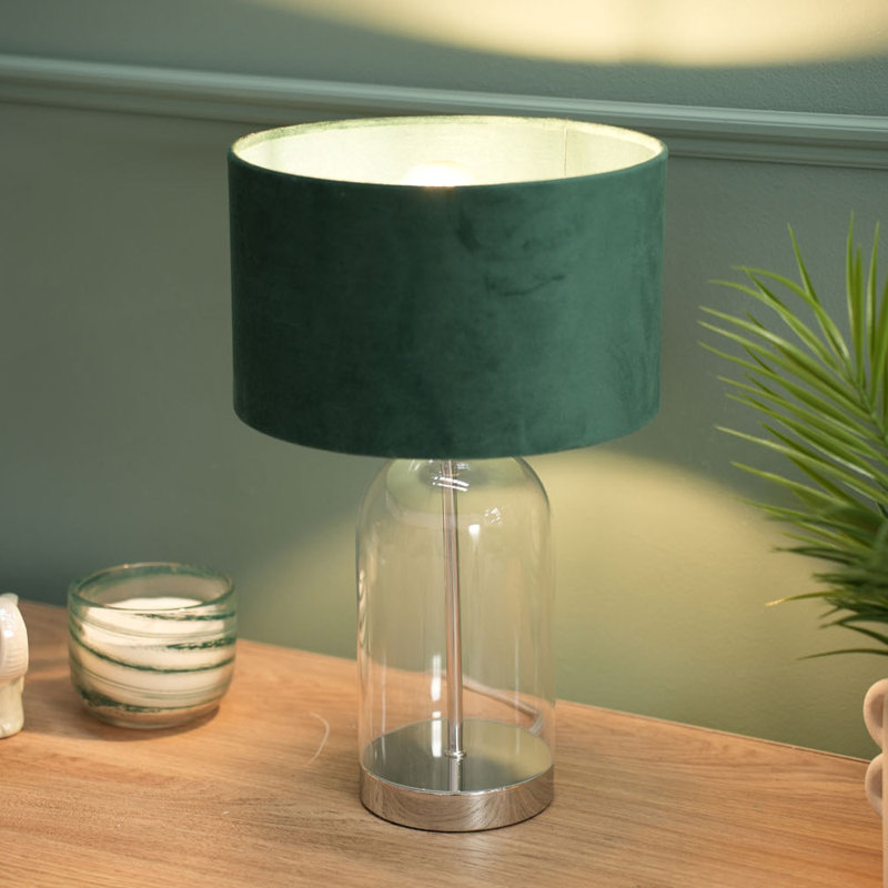 Glass Desk Lamp, 45" H x 25" W x 25" D, Silver, Forest Green