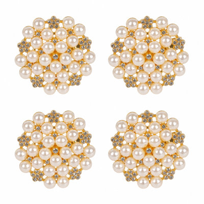 Pearl and Crystal Napkin Rings (Set of 4) - Elegant Beaded Napkin Ring Holders with Faux Pearl and Rhinestone Accents for Wedding Tables, Holiday Dining and Special Occasion Entertaining
