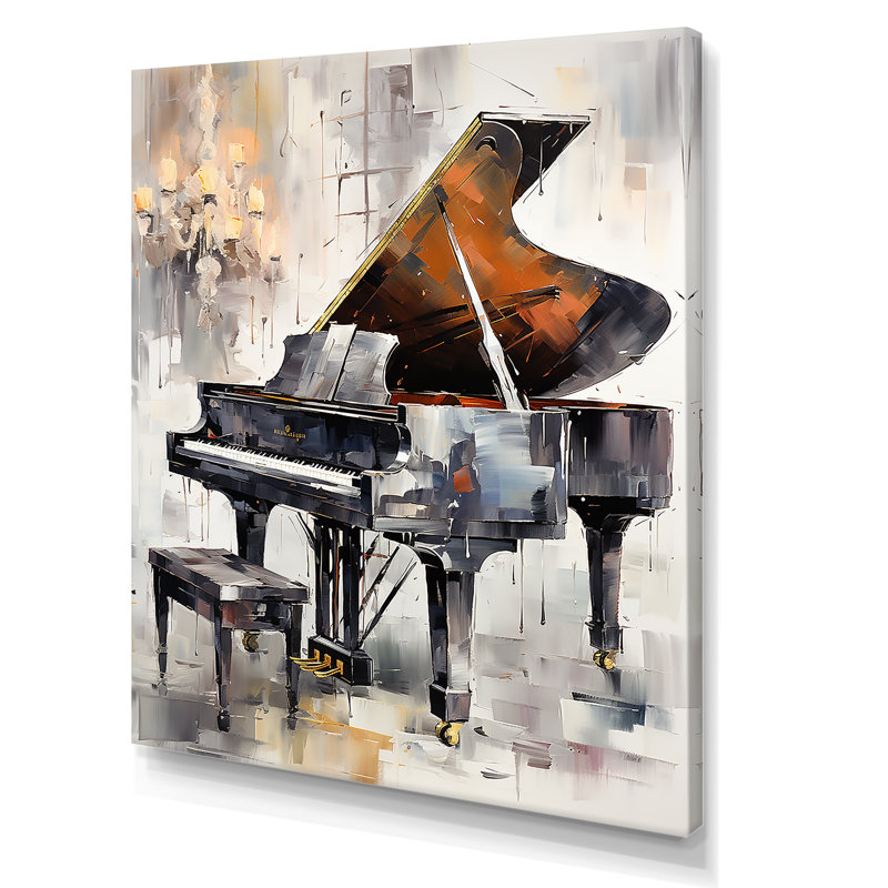 Midnight Black Piano Tranquility II - musique, art mural, H 44 po x l 34 po x P 1,5 po, Toile tendue