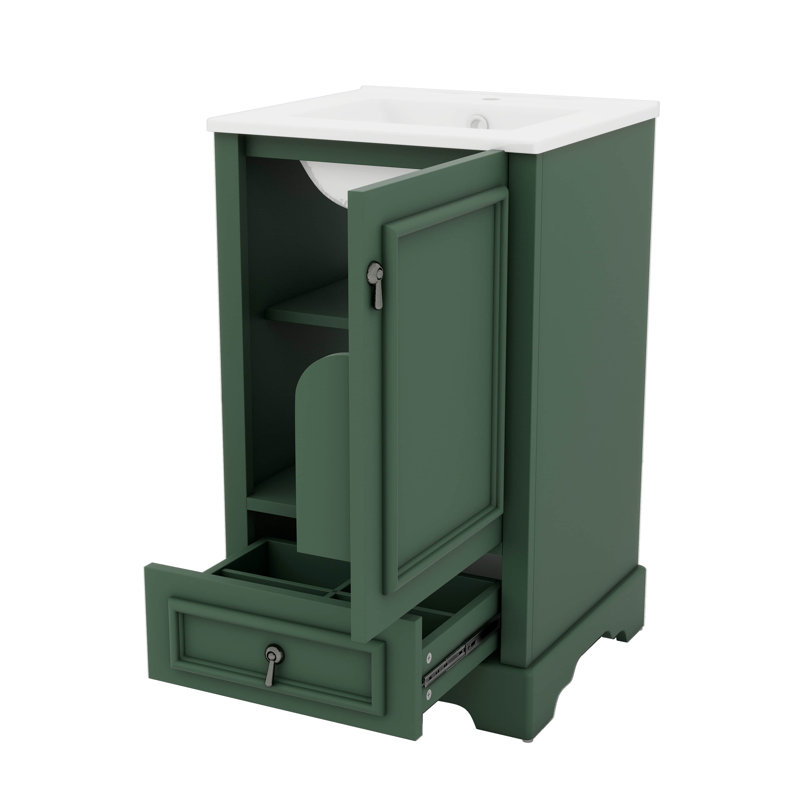 Meuble-lavabo de 20 po avec tiroir de rangement intégré et porte en U ajustable, Vert, Nickel brossé