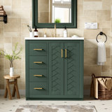 Bathroom Vanity With Ceramic Sink, Wood Frame Bathroom Storage Cabinet With Drawers And Soft Closing Doors