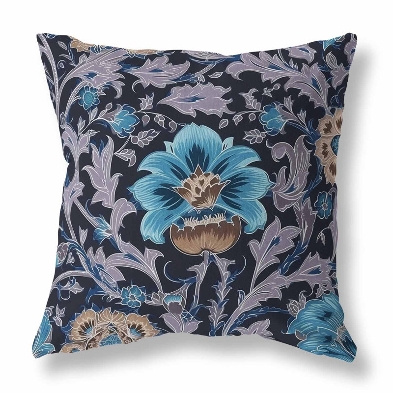 Coussin Mughal Era Garden Treasures Broadcloth, Bleu / Lavande, H 20 po x l 20 po
