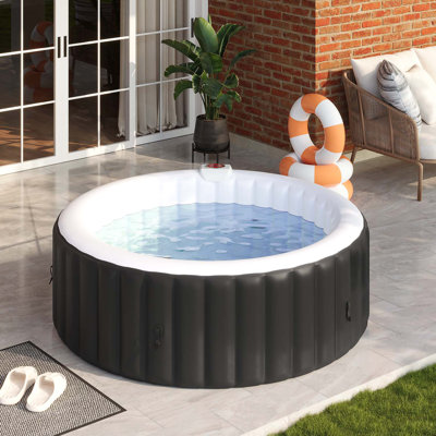 4 Person Inflatable Hot Tub with Energy-saving Insulation Cover, Round Portable Blow Up Hot Tub with 130 Bubble Jets , Filter Cartridges