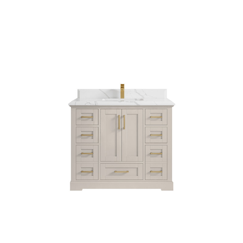 Boston 42 po X P 22 po Meuble-lavabo simple en D à grain fin avec quartz Calacatta Laza
