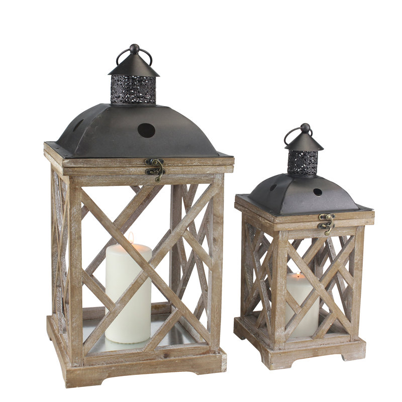 Ensemble de 2 grandes lanternes en bois Dorthea