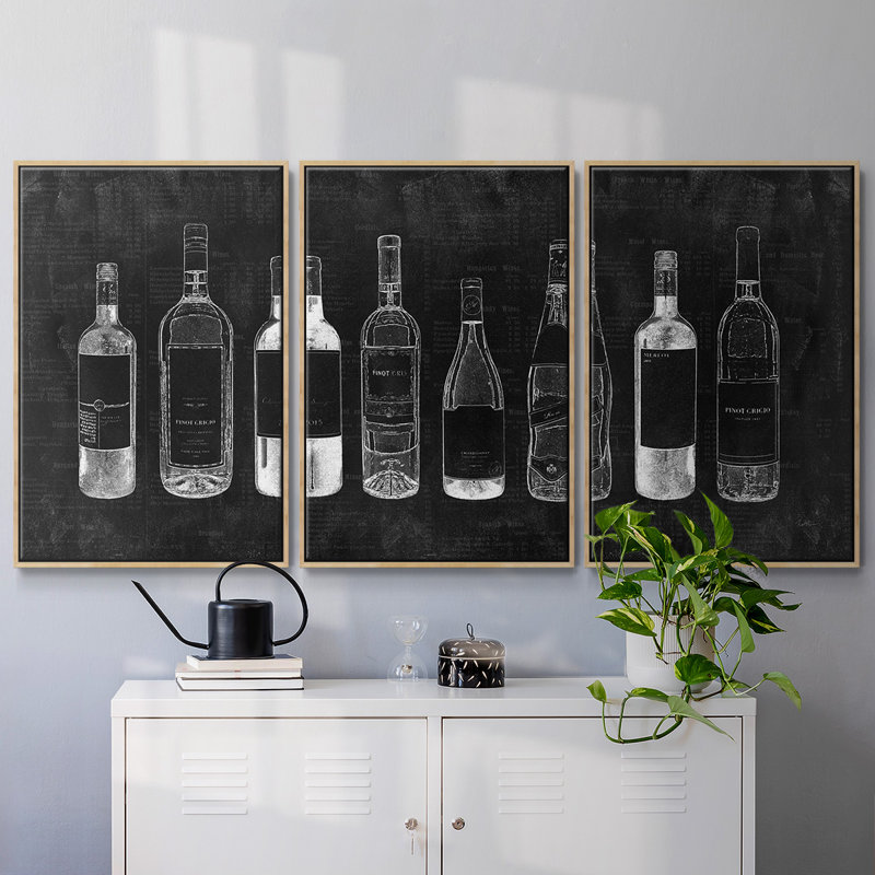 "Wine Cellar", peinture sur toile 3 pièces, Encadré naturel, H 40 po x l 78 po
