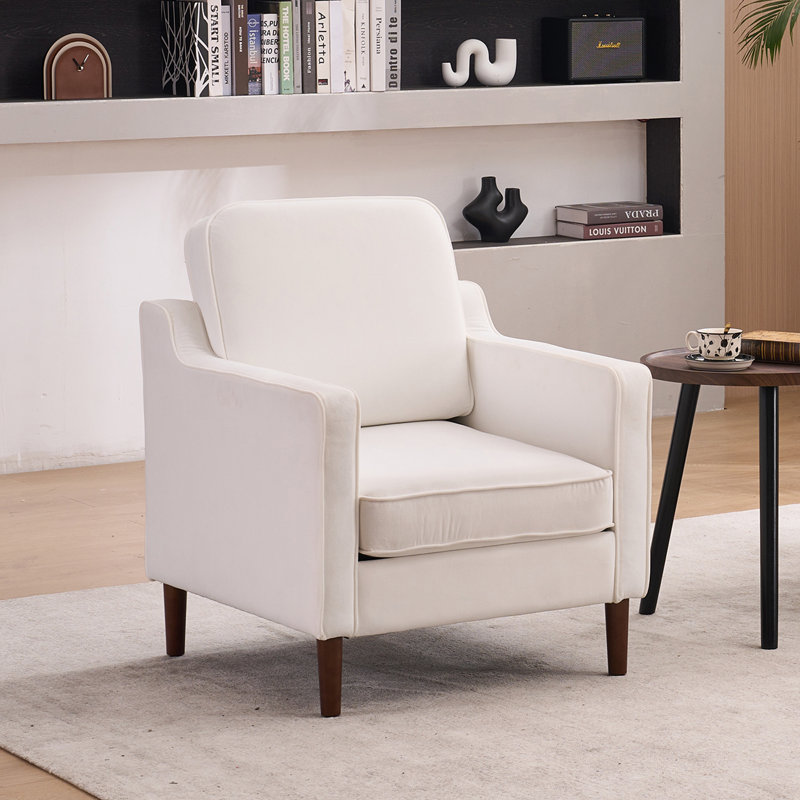 Fauteuil d'appoint Greydy, Velours ivoire