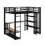 Lit mezzanine double en métal avec tablettes et garde-robe