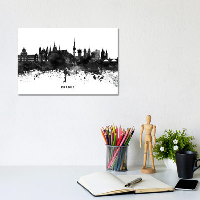 Prague Skyline Black & White - Wrapped Canvas Print