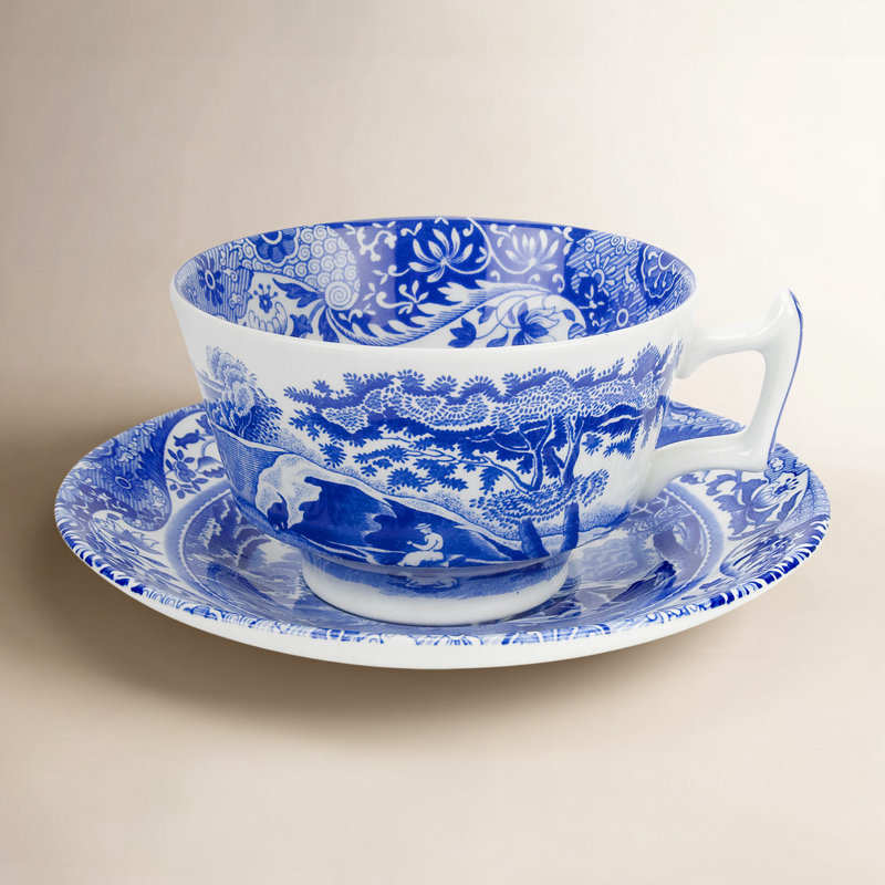 Spode Blue Italian Teacup & Saucer 7 Oz