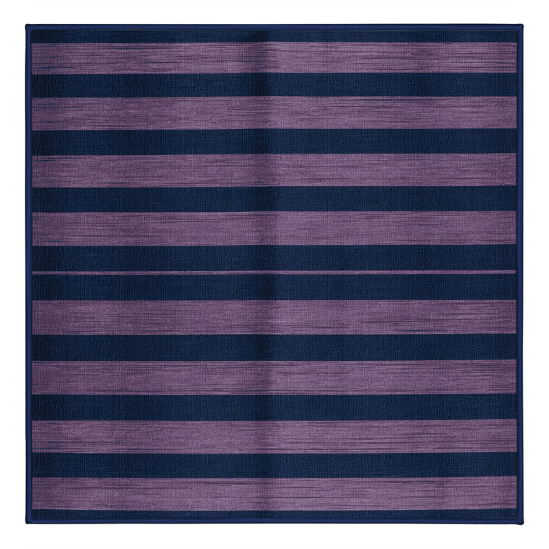 Tapis bleu à rayures horizontales lavable à la machine, Carré 4 pi