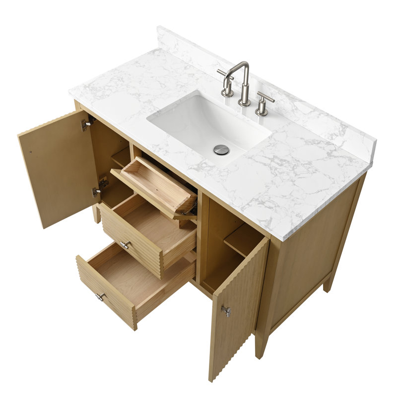 Ensemble de meuble-lavabo autoportant à simple cuve 48 po avec plateau en marbre Lavallon, Nickel brossé