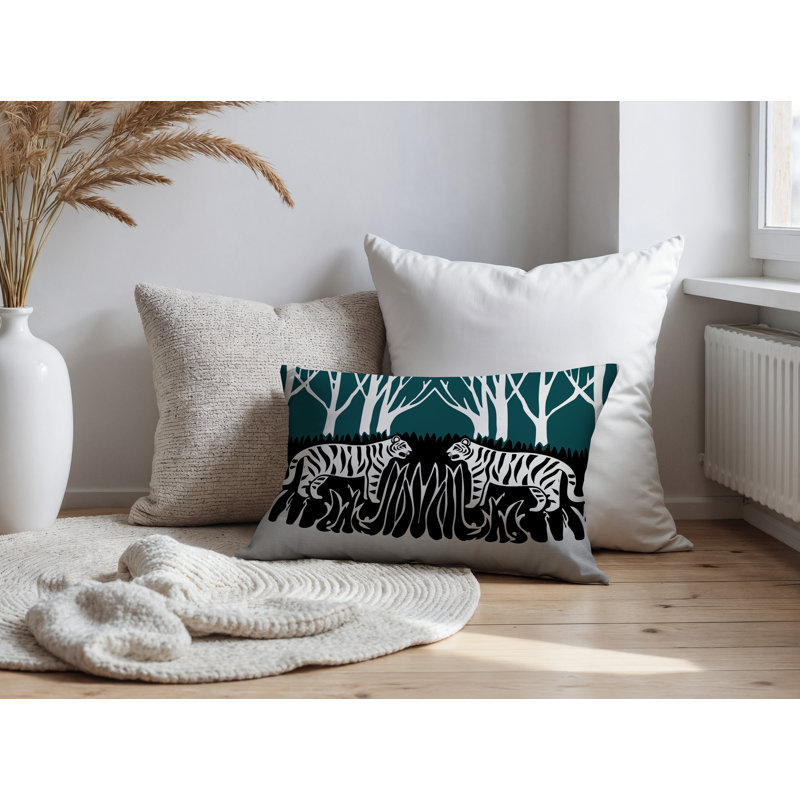 Oreiller rectangulaire réversible intérieur / extérieur Maka Tiger, H 20 po x l 14 po, Émeraude