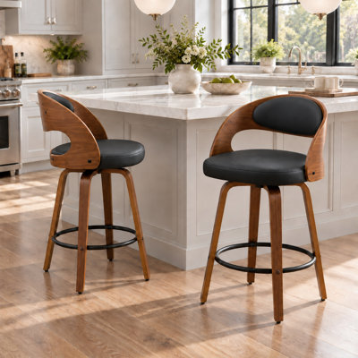 Tabourets pivotants modernes en similicuir de 26 po, tabourets de comptoir en bois avec repose-pieds