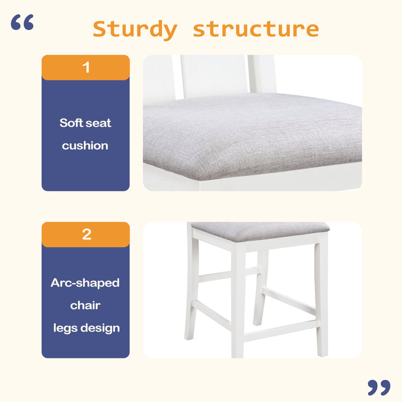 Table de salle à manger 3 pièces avec tablettes et 2 chaises solides, Blanc, Brun