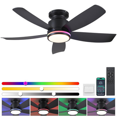 41" Flush Mount Ceiling Fan With Light And Remote/app Control