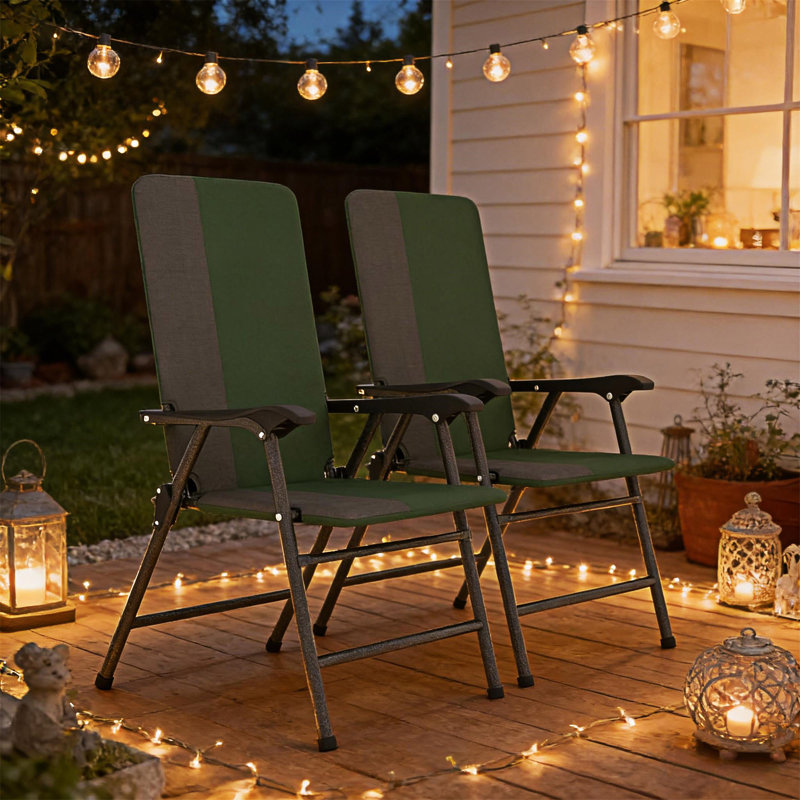 Ensemble de 2 chaises d'extérieur pliantes pour camping, Dark Green/Grey