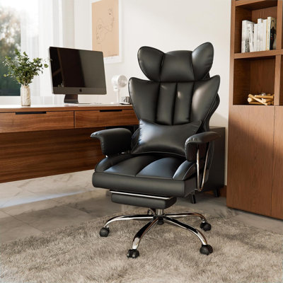 Ergonomic Adjustable Reclining Swiveling Office Chair - Faux Leather with Footrest for PC