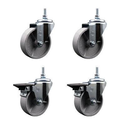 4 Inch_Semi Steel 3/8 Inch Threaded Stem Caster Set 2 Brakes SCC
