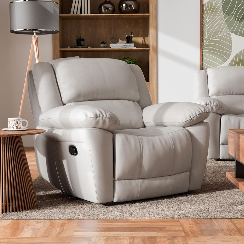 38.4" W Transitional Recliner Chair, Off-White, White