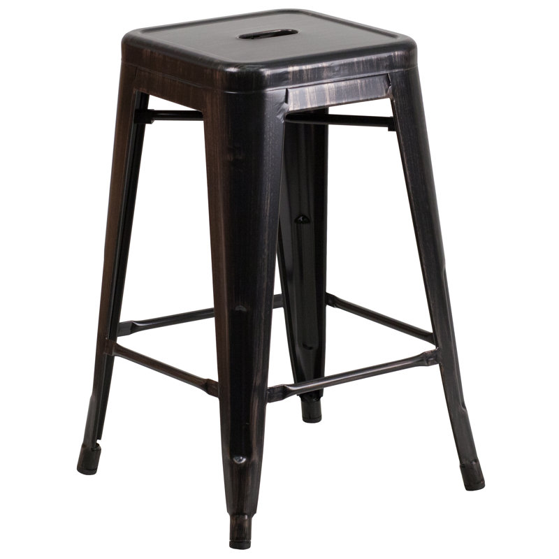 Tabouret Nieva, Noir/or antique, Tabouret de comptoir (siège d’une hauteur de 24, 1